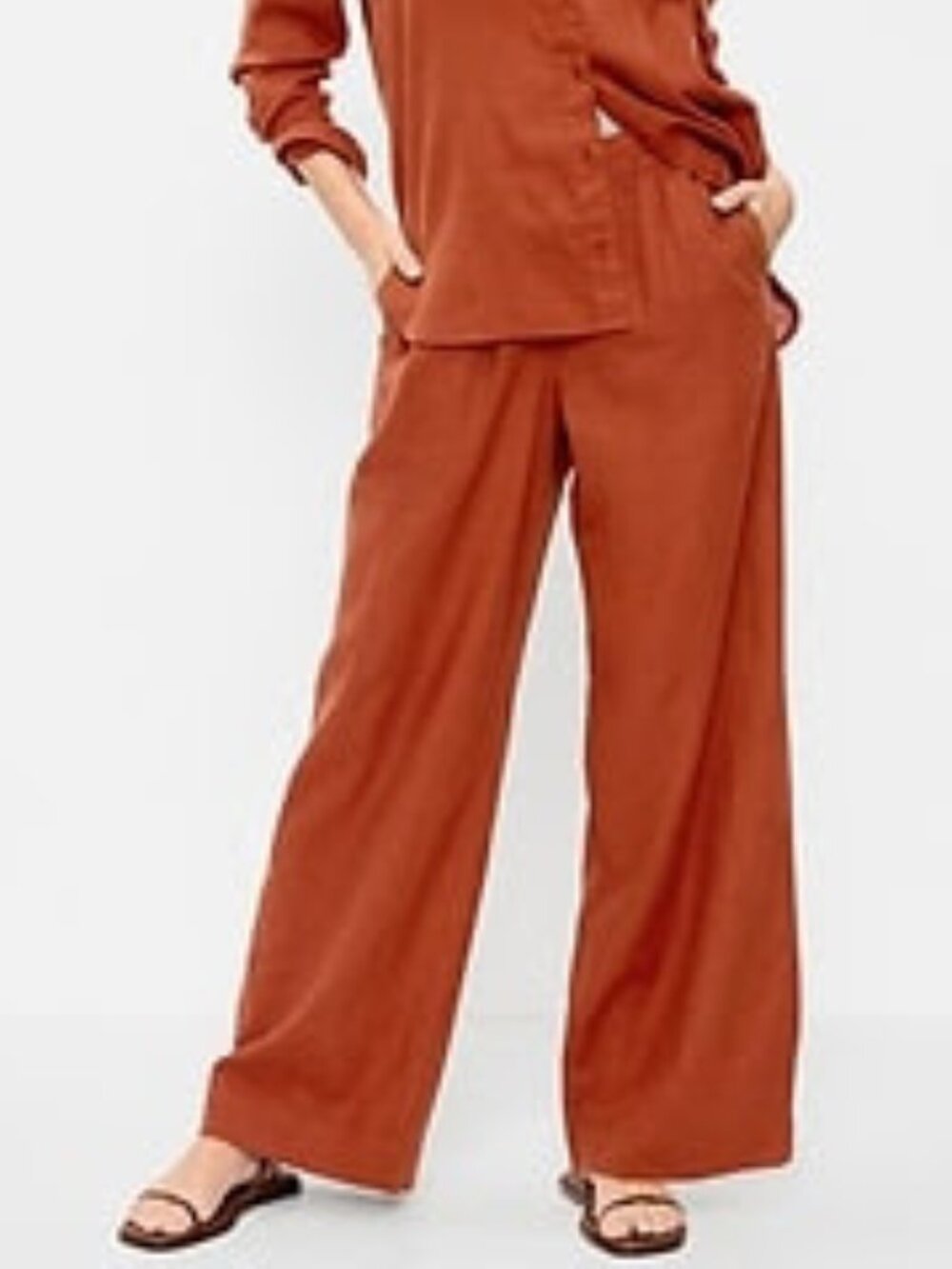 Old Navy Linen Blend Super Wide Leg Pants Russet Moon Rust L Tall High Rise
